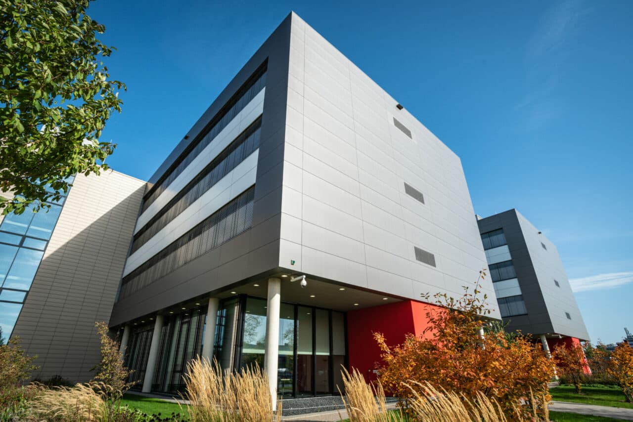 modern office building against a nice blue sky