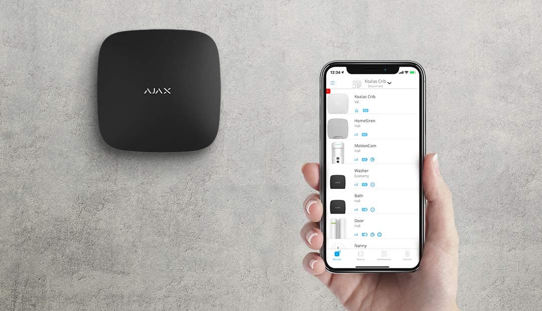 ajax-alarm-hub-svart-med-app